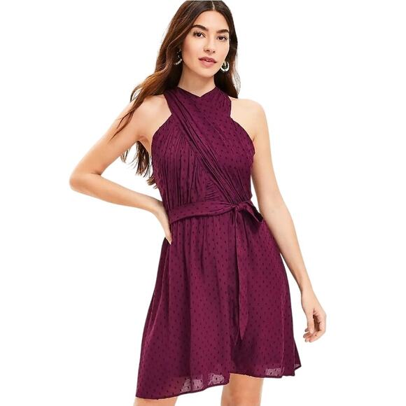 LOFT Burgundy Crossover Halter Dress NWT Sz 8 - Picture 1 of 10